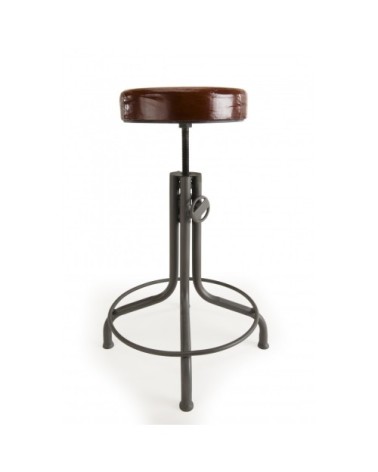 Tabouret industriel hauteur ajustable cuir pieds métal