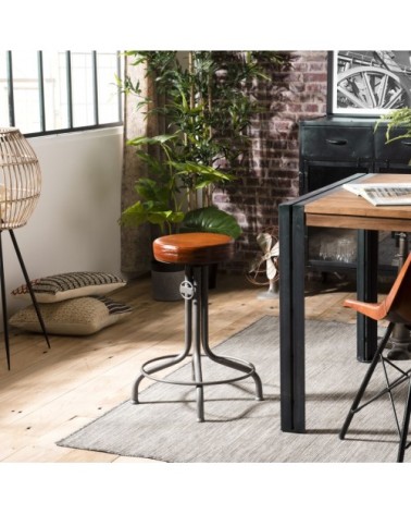 Tabouret industriel hauteur ajustable cuir pieds métal