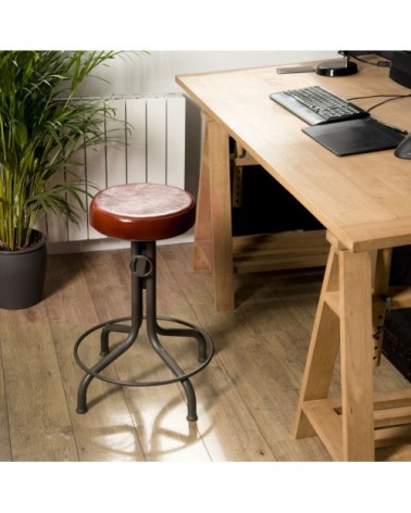 Tabouret industriel hauteur ajustable cuir pieds métal
