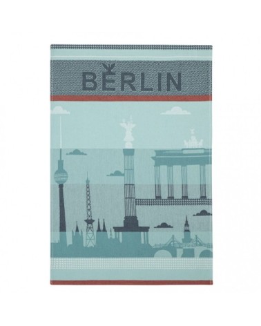 Torchon en jacquard de coton bleu 50x75