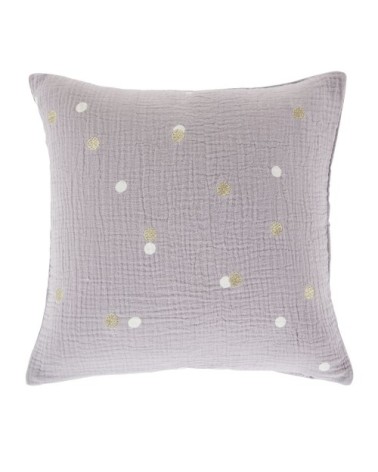 Coussin à pois en gaze de coton doré et violet, 35x35