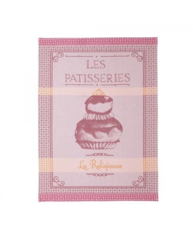 Torchon en jacquard de coton rose 50x75