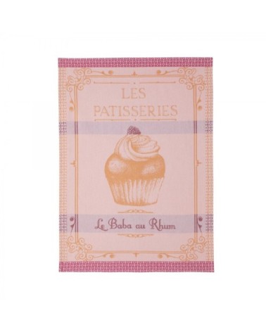 Torchon en jacquard de coton rose 50x75