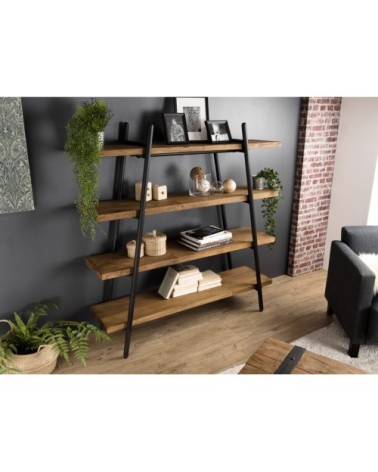 Etagère pyramidale 4 niveaux en teck recyclé et métal noir