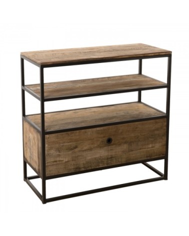 Etagère 1 tiroir en teck recyclé acacia mahogany métal noir