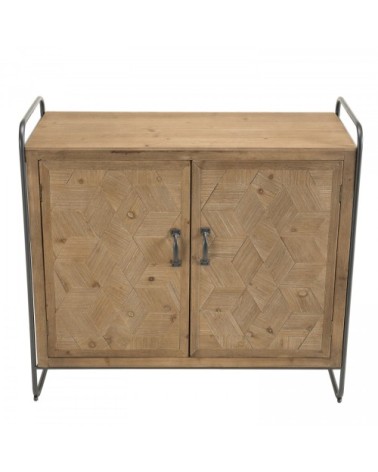 Buffet 2 portes sapin marqueté pieds métal