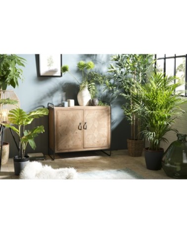 Buffet 2 portes sapin marqueté pieds métal