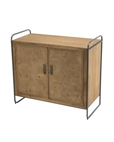 Buffet 2 portes sapin marqueté pieds métal