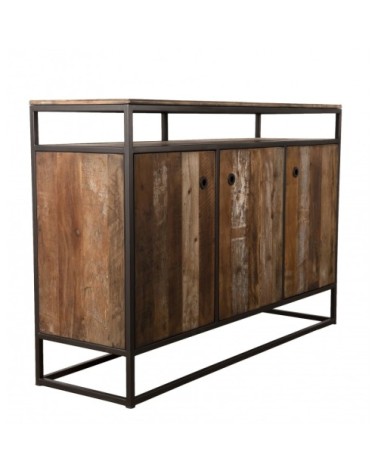 Buffet 3 portes en teck recyclé acacia mahogany métal noir