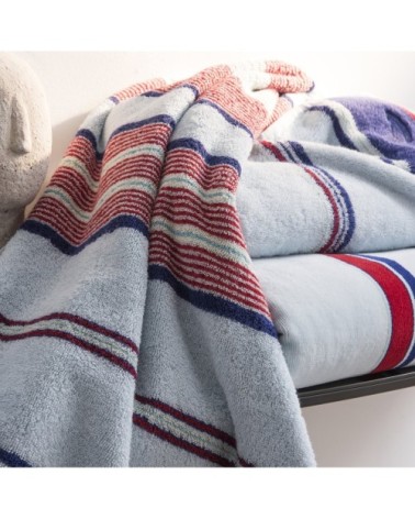 Drap de douche coton 70x140 cm bleu foncé rayé