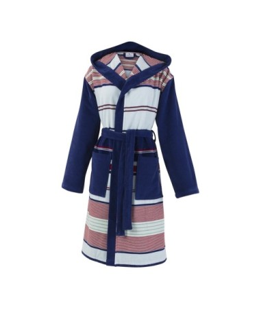 Peignoir coton s bleu foncé rayé