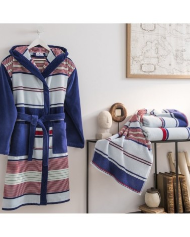 Peignoir coton s bleu foncé rayé