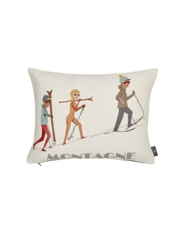 Coussin en tapisserie randonnée à la montagne blanc  40x50