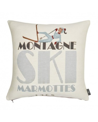 Housse de coussin tapisserie chute de ski made in france blanc
