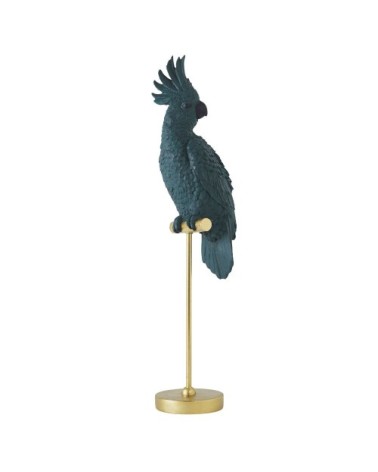 Statue perroquet bleu sur socle en métal doré H60
