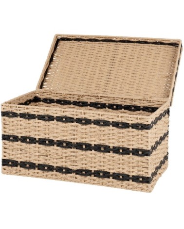 Malle tressée jacinthe d'eau et métal beige et noir