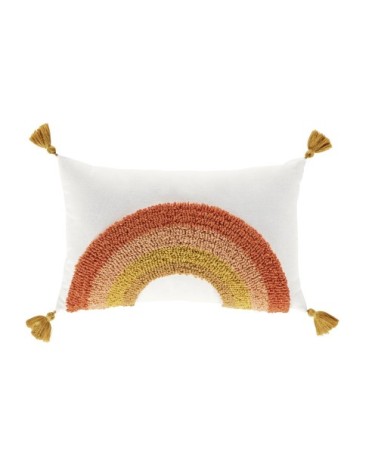 Coussin imprimé arc-en-ciel jaune moutarde, jaune et blanc, 25x40