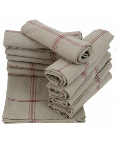 Lot de 12 torchons de cuisine en lin rouge