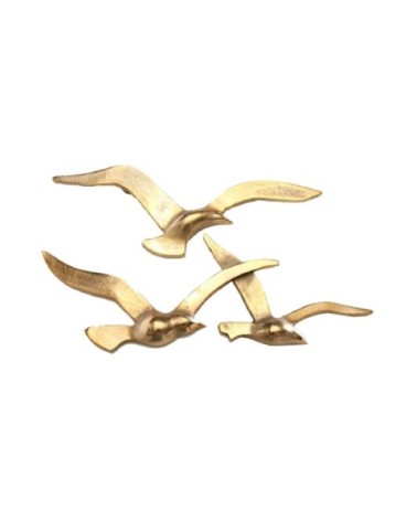 Décoration murale oiseaux en aluminium doré - Lot de 3
