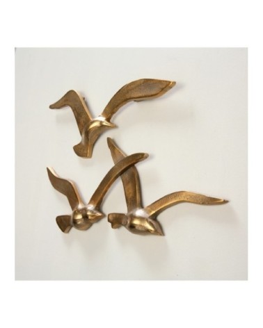Décoration murale oiseaux en aluminium doré - Lot de 3