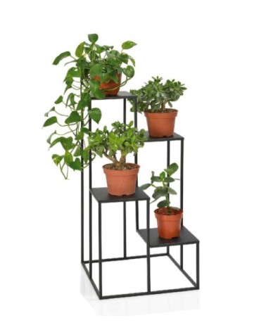 Support pots plantes étagère en métal noir H77cm
