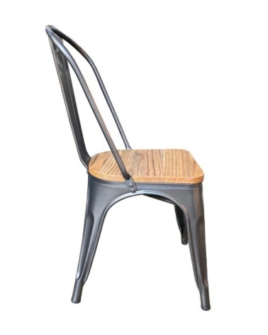 Lot de 2 Chaises de repas acier gris et bois clair