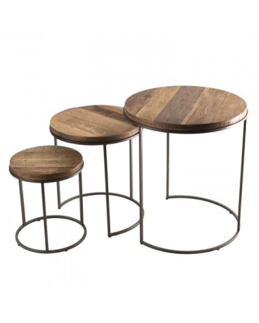 Tables d'appoint en teck recyclé acacia mahogany pieds métal noir D50