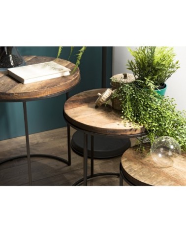Tables d'appoint en teck recyclé acacia mahogany pieds métal noir D50