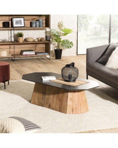 Table basse octogonale en pin recyclé et contreplaqué L120