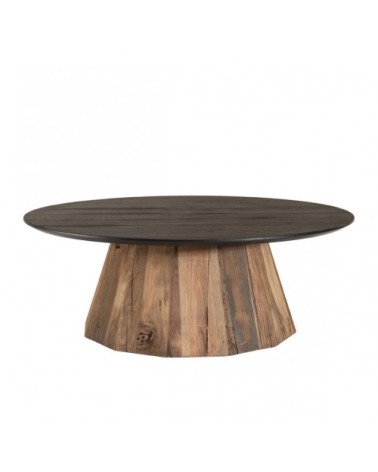 Table basse ronde en pin recyclé et contreplaqué D90