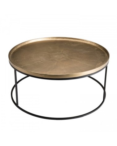 Table basse ronde aluminium doré pieds ronds métal noir D88