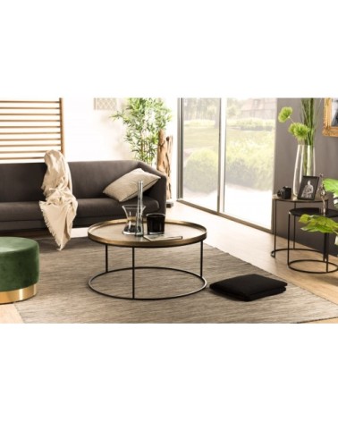 Table basse ronde aluminium doré pieds ronds métal noir D88