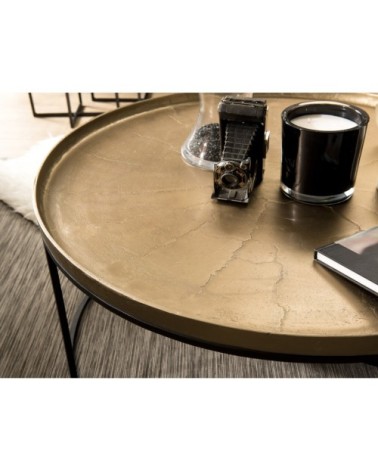 Table basse ronde aluminium doré pieds ronds métal noir D88