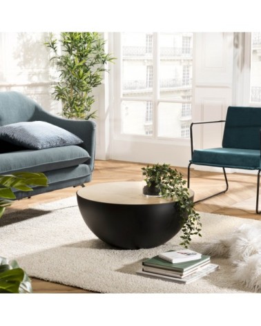 Table basse coque base métal plateau bois clair D70