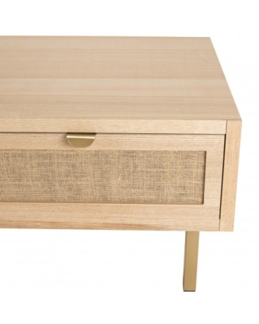 Table basse 2 tiroirs toile de jute pieds métal doré L110