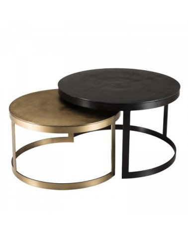 2 tables rondes gigognes aluminium noir doré pieds métal D75