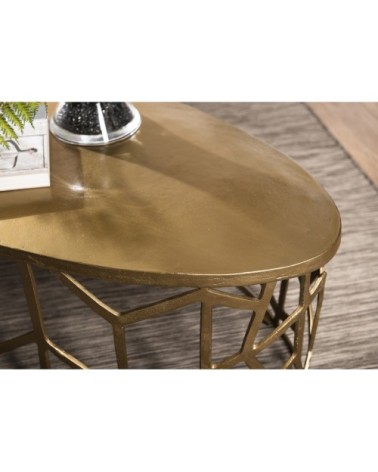 Table basse ovale pietement graphique aluminium doré L150