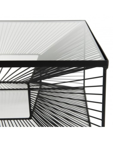 Table basse carrée métal plateau verre métal noir L80