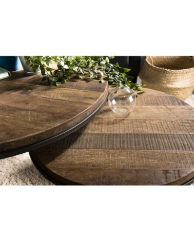 Tables basses gigogne en teck recyclé acacia mahogany métal noir D80