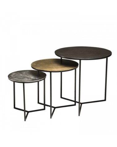 3 tables gigognes rondes aluminium noir doré argenté métal noir D60