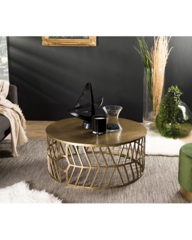 Table basse ronde pietement graphique aluminium doré D89