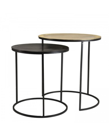 2 tables d'appoint gigognes rondes aluminium doré noir métal D48