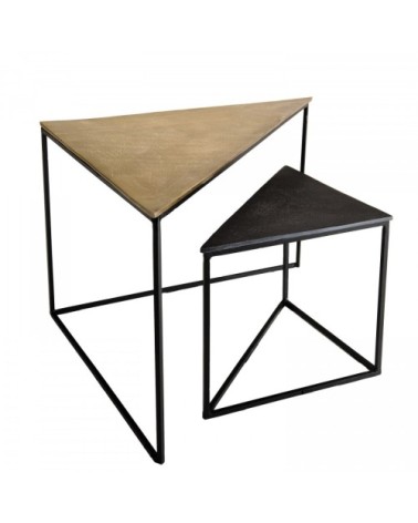 2 tables gigognes aluminium doré et noir pieds métal noir L71