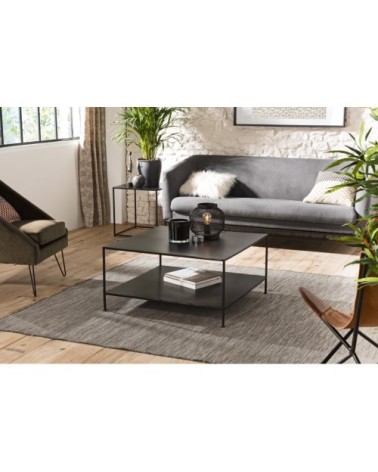 Table basse industrielle carrée métal noir L80