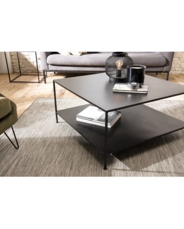 Table basse industrielle carrée métal noir L80