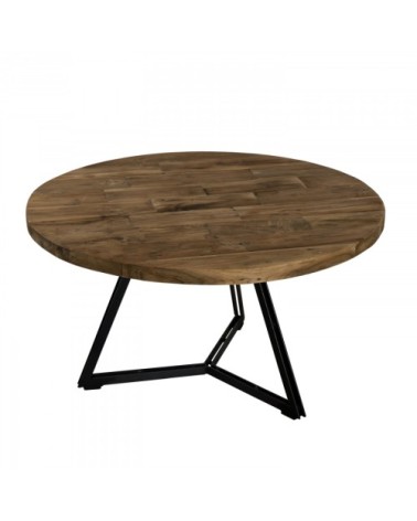Table basse ronde en teck recyclé et pieds métal noir D75