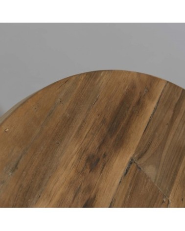 Table basse ronde en teck recyclé et pieds métal noir D75