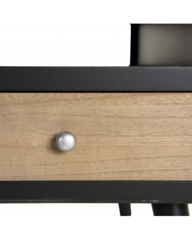 Table basse noire 8 tiroirs marrons motifs pin L90