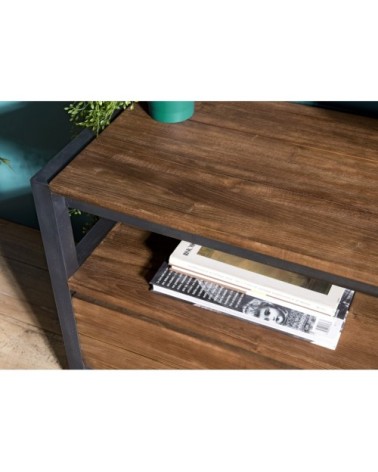 Meuble TV 3 tiroirs et 1 étagère en teck recyclé et métal noir