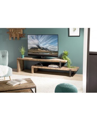 Meuble TV 2 niveaux en teck recyclé acacia mahogany métal noir
